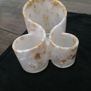 Elegant White and Gold Marble Candle Holder